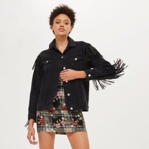 Topshop Black Denim Fringe Studded Jacket